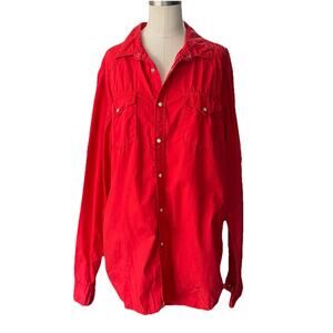 Carbon Athletic Shirt Red Long Sleeve Pearl Snap Front Shirt Size Large Western